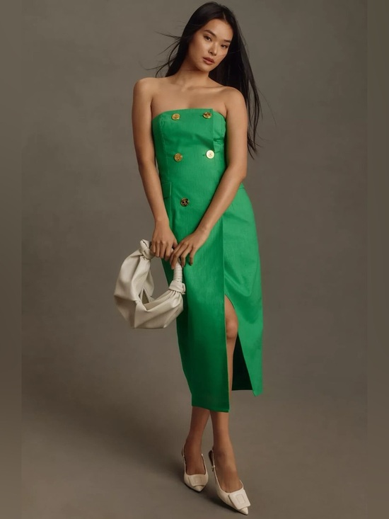 Mare Mare Dresses & Skirts - New Anthropologie Mare Mare Strapless Trench Midi Dress Linen Kelly Green M NWT
